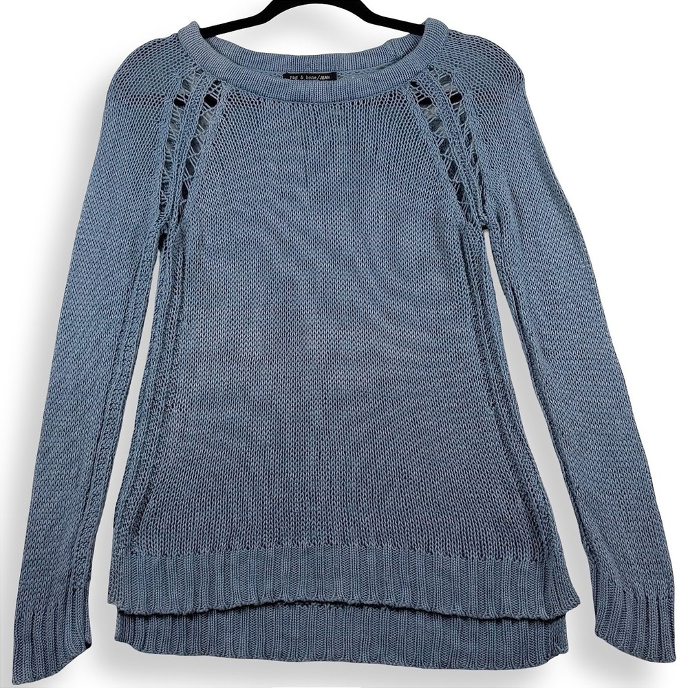 Rag & Bone Balletcore Blue 100% Cotton Open Knit Pointelle Sweater Small